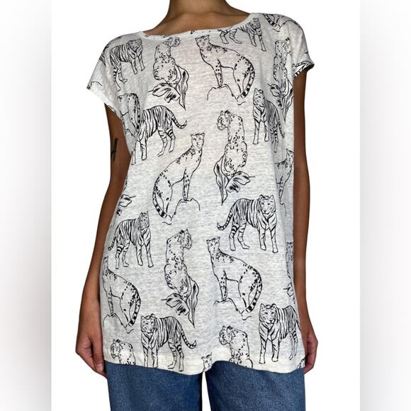 Cynthia Rowley Top Animal Print Linen Asymmetrical Hem Medium - Picture 1 of 10